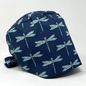 No Tariff (US/CA) - Scrub Cap - Dragonflies on Navy - Pixie for Women - MimiScrubHats