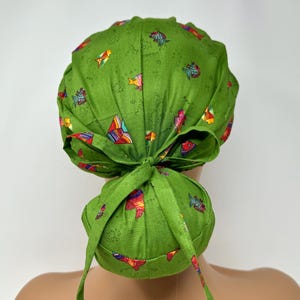 No Tariff (US/CA) - Ponytail Scrub Cap -Fish On Olive - Gold Metallic Print - Scrub Cap/Hat - MimiScrubHats