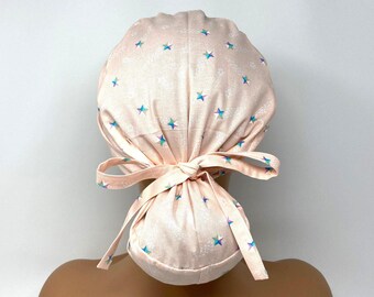 No Tariff (US/CA) - Ponytail Scrub Cap - Shooting Stars on Pink - *Glow-in-the-Dark* - Scrub Cap/Hat - MimiScrubHats