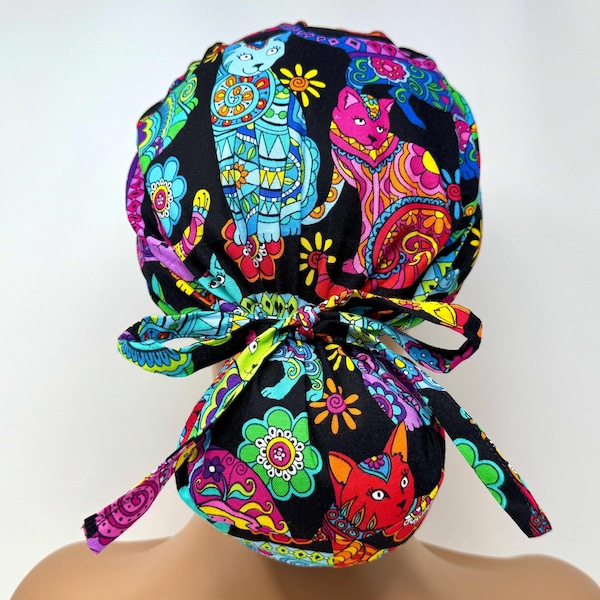 No Tariff (US/CA) - Ponytail Scrub Cap - Color Me Cats - Scrub Cap/Hat - MimiScrubHats