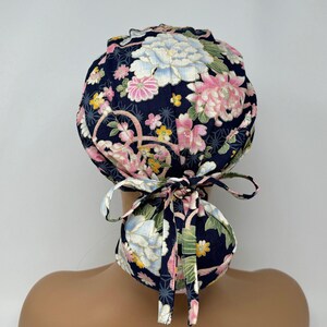 No Tariff (US/CA) - Peony Spring - Cotton Dobby* -  Ponytail Scrub Cap/Hat - MimiScrubHats
