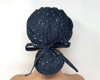 Ponytail Scrub Cap/ Scrub Hat - Speckled Stars - Women Scrub Cap Surgical Hat - MimiScrubHats