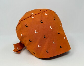 Scrub Cap/ Scrub Hat - Half Moon On Orange - Celestial Pixie - Women/Men Scrub Cap Surgical Hat - MimiScrubHats