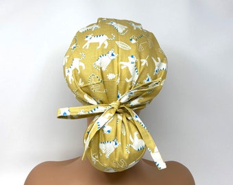 Ponytail Scrub Cap/ Scrub Hat - Chilling Tiger - Women Scrub Cap Surgical Hat - MimiScrubHats