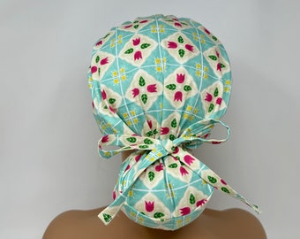 Traditional Symbols 2 - Oxford Cotton  - Ponytail/Women Scrub Cap Surgical Hat - MimiScrubHats