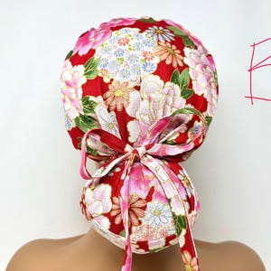 No Tariff (US/CA) - Peony Flowers  - Cotton Dobby* - Ponytail Scrub Cap/Hat - MimiScrubHats