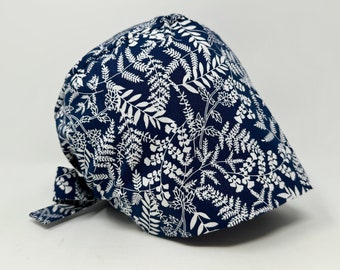 Scrub cap/ Surgical cap - Fern Garden - Navy- Pixie - Preshrunk Cotton - Mimi Scrub Hats