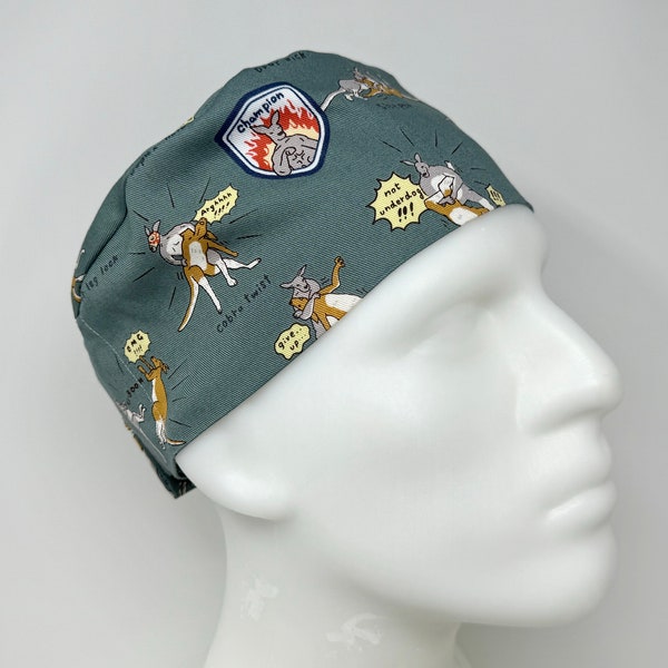 Scrub Cap/ Scrub Hat - Surgical Cap - Wrestling Kangaroos - Scrub Cap for Men and Women with Short Hair - MimiScrubHats SP Style©