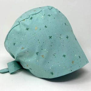 No Tariff (US/CA) - Scrub Cap - Star Speckles - Teal *Gold Metallic Print* - Pixie - MimiScrubHats
