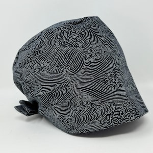 No Tariff (US/CA) - Scrub Cap -  Waves on Grey - Unisex Pixie - MimiScrubHats