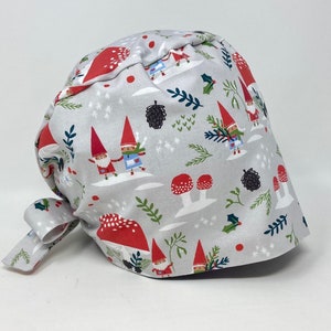 Scrub cap/ Surgical cap - Christmas Gnomes - On Grey - Holiday Pixie - Preshrunk Cotton - Mimi Scrub Hats
