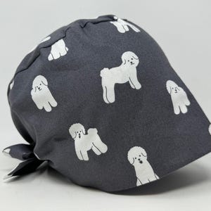 No Tariff (US/CA) - Scrub Cap - Bichon Frise on Grey - Cute Animal Pixie - MimiScrubHats