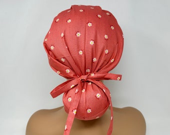 Ponytail Scrub Cap/ Scrub Hat -  Hibiscus - Women Scrub Cap Surgical Hat - MimiScrubHats