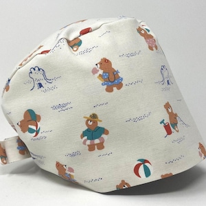 No Tariff (US/CA) - Beach Bear - Cotton Oxford - Animal Pixie for Women/Men - MimiScrubHats
