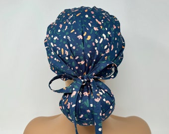 Ponytail Scrub Cap/ Scrub Hat - Rock Climbing -Navy- Women Scrub Cap Surgical Hat - MimiScrubHats