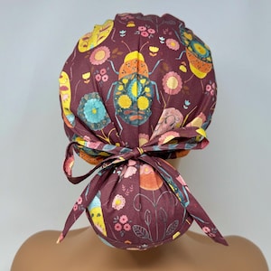 No Tariff (US/CA) - Ponytail Scrub Cap - Folk Bugs  - Scrub Cap/Hat - MimiScrubHats