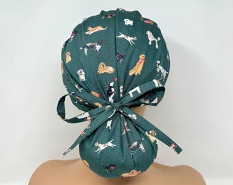 Ponytail Scrub Cap/ Scrub Hat -Dog lover - Women Scrub Cap Surgical Hat - MimiScrubHats