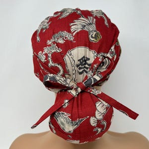 No Tariff (US/CA) - Ponytail Scrub Cap - Animals Party On Burgundy *Cotton Dobby* - Scrub Cap/Hat - MimiScrubHats