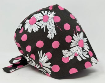 Japanese Floral -  Scrub Cap/ Scrub Hat - Petit Joli Daisy - Floral Pixie Scrub Hat for Women - Women/Men Scrub Cap Surgical Hat - MimiS