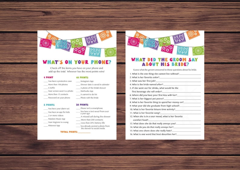 Bridal Bingo Bridal Shower Games Package 110 Printable Fiesta Bridal Shower Game Bundle What did the groom say Would She Rather