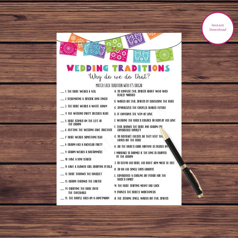 wedding traditions bridal shower game fiesta why do we do etsy