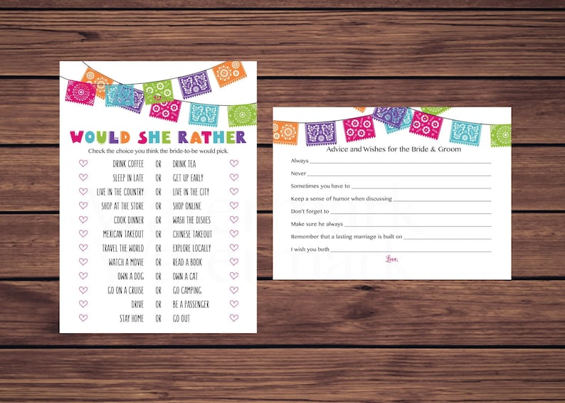 Bridal Bingo Bridal Shower Games Package 110 Printable Fiesta Bridal Shower Game Bundle What did the groom say Would She Rather