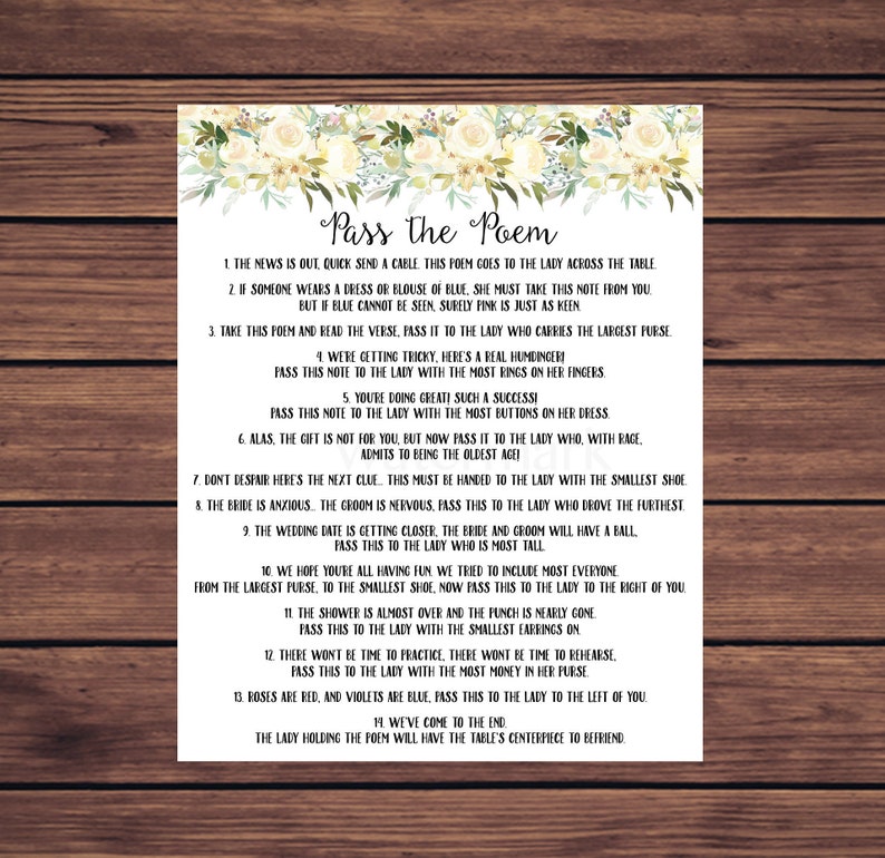 Pass The Poem Bridal Shower Game Free Printable - Printable Templates ...