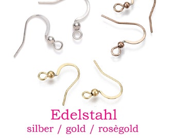 10 x Edelstahl French Ohrhaken mit Perle und Öse, Ohrring Haken silber, rosegold, gold, Fischerhaken, Ohrring Zubehör DIY