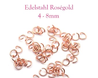 50 x rosegoldene offene Edelstahl Biegeringe Ø 4mm, 5mm, 6mm, 8mm / Drahtstärke 0,7mm, Open Jump Ring, Bindering, Öse, Spaltring