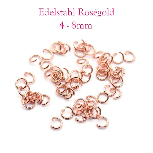 50 x rosegoldene offene Edelstahl Biegeringe Ø 4mm, 5mm, 6mm, 8mm / Drahtstärke 0,7mm, Open Jump Ring, Bindering, Öse, Spaltring