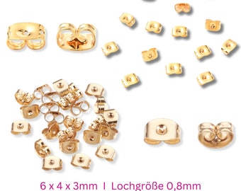 18K I 24K vergoldete Ohrmutter 6 x 4 x 3mm, Verschluss für Ohrstecker, Butterfly Ohrstopper, 20 o. 50 Stück