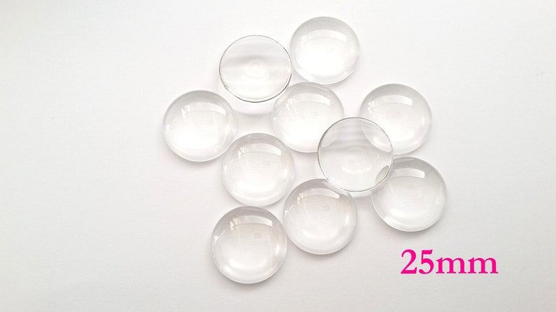 10 x runde Glascabochons 25mm klar, transparent, durchsichtig, oben leicht gewölbt, flache Unterseite / Cabochon Glascabochon Bild 6