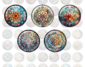 Glascabochon Blumen Mandala 8 - 25mm Auswahl, handgemachter Glass Cabochon, Fotocabochon, Motivcabochon, DIY