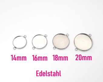 Edelstahl Schmuckverbinder mit Fassung 12mm, 14mm, 16mm, 18mm oder 20mm (Auswahl), Anhänger Zwischenstück, Schmuckzubehör 10 STÜCK