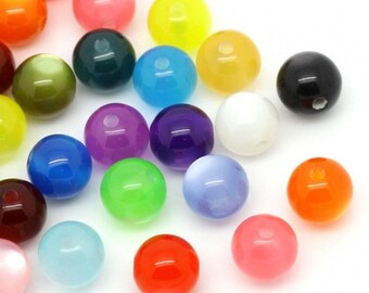 SALE / Räumungsverkauf 400 x Acryl Perlen einfarbig gefärbt, 12mm, Loch: 2,4mm bunter Mix