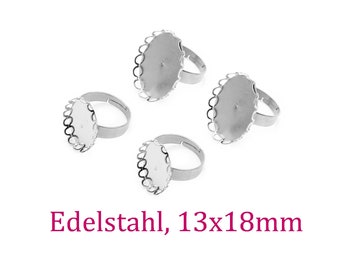 Ring Fassung oval, Edelstahl, für Cabochon 13x18mm, silbern Ringfassung Ringrohling Cabochonring Material (R89)