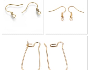 10 St. 18 Karat echt vergoldete Ohrhaken aus Edelstahl 304, verschiedene Formen zur Wahl, Ohrringzubehör vergoldet, 18k