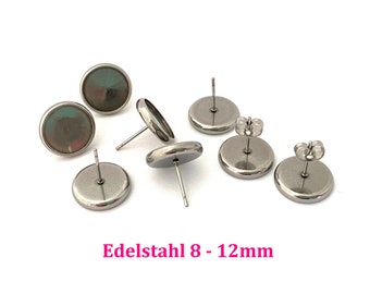 10 x massive Edelstahl Ohrsteckerrohlinge 8mm, 10mm oder 12mm, Cabochonfassung, Cabochon Rohling, Schmuckfassung