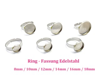 Ring Fassung Edelstahl 8mm - 25mm (Auswahl) silbern Ringfassung Ringrohling Cabochonring Material