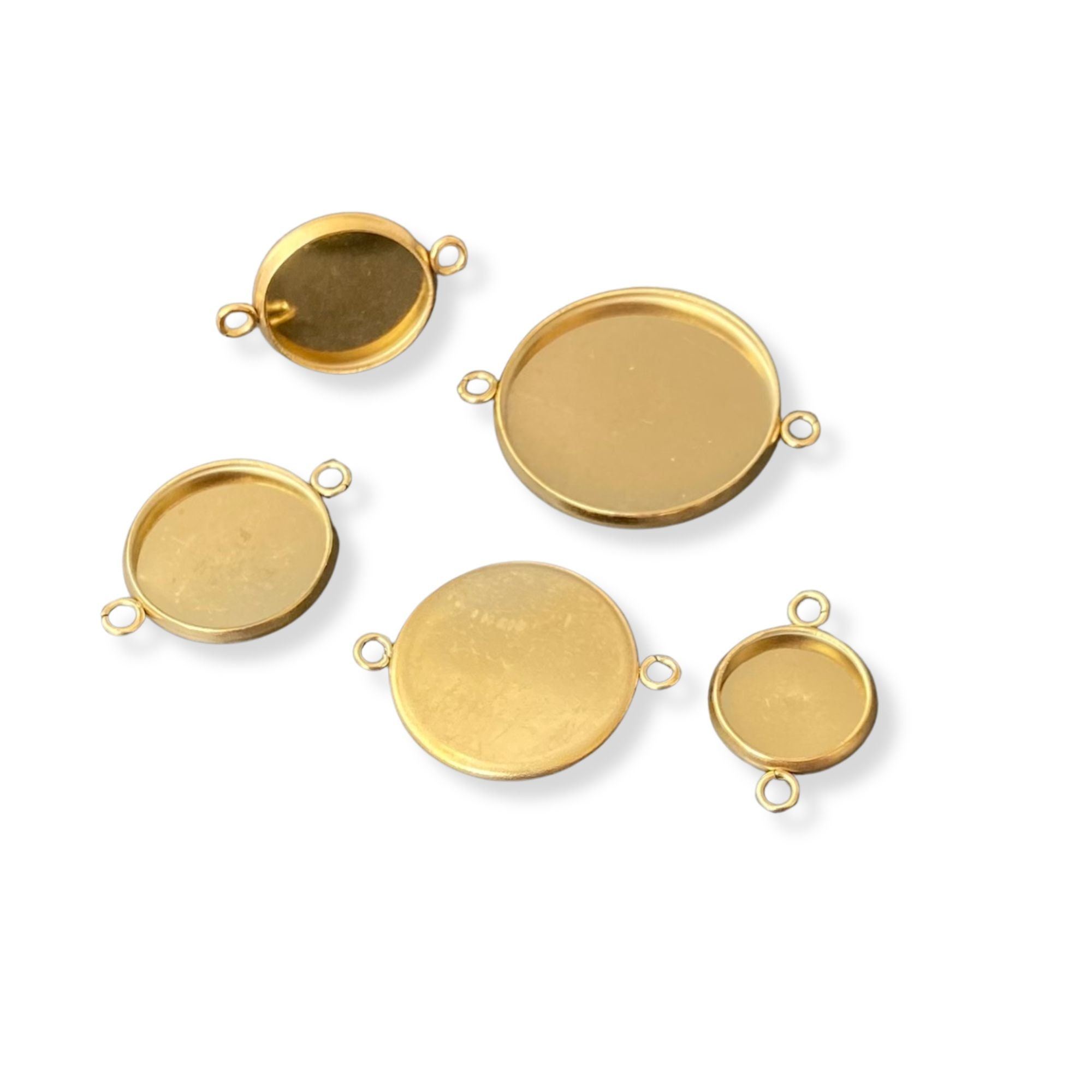 Goldene Edelstahl Verbinder Fassungen mit 2 Ösen zum Aufbiegen, Innenmaß Auswahl 10mm 12mm 14mm 16mm 20mm IP Beschichtung  5 STÜCK