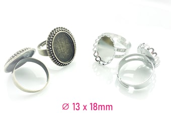 Ringrohling oval mit Fassung 13 x 18mm Vintage-Art für Cabochon, Beton, Harz, Arcyl, Stoff, Leder * Ringrohling Cabochonring Cabochonfassung