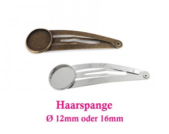 10 x Haarspange Rohling 12mm oder 16mm Fassungsgröße, silbern oder bronze, Cabochonfassung Haarklammer Haarschmuck