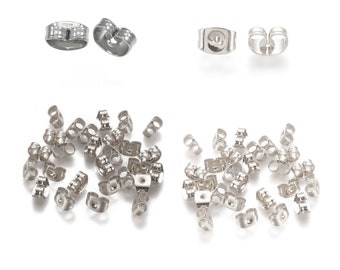 Edelstahl Ohrstopper Ohrmutter für Pin 0,7 - 1,0mm Silber oder Hellsilber, hypoallergener Verschluss für Ohrstecker 20 I 50 I 100 STÜCK