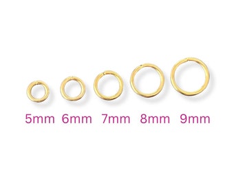 20 Stück stabile 24K Gold plattierte Biegeringe aus Edelstahl Ø 5mm - 9mm, 1mm stark (18 Gauge) Open Jump Ring, Bindering, Spaltring