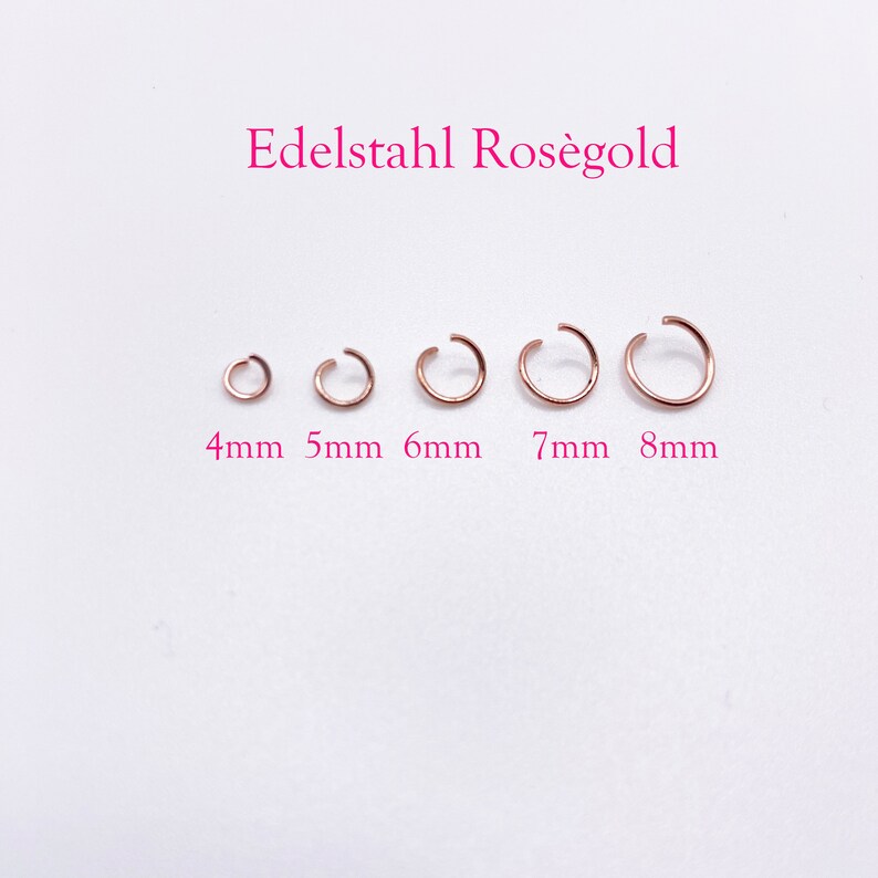 50 x rosegoldene offene Edelstahl Biegeringe Ø 4mm, 5mm, 6mm, 8mm / Drahtstärke 0,7mm, Open Jump Ring, Bindering, Öse, Spaltring Bild 2