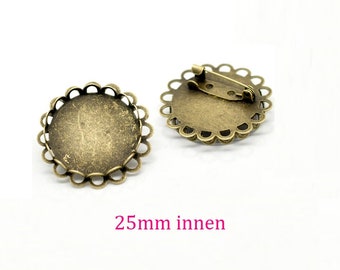 5 x Brosche Rohling bronze für 25mm Cabochon