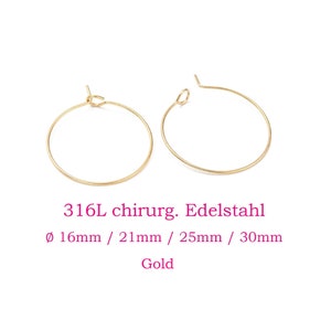 10 x goldene Creolen aus chirurgischem Edelstahl 316L, 16mm / 21mm / 25mm / 30mm Hoop Ohrringe Weinglas Ringe Ohrringe Ohrringzubehör
