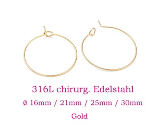 10 x goldene Creolen aus chirurgischem Edelstahl 316L, 16mm / 21mm / 25mm / 30mm Hoop Ohrringe Weinglas Ringe Ohrringe Ohrringzubehör