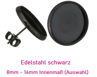 10 x schwarze Edelstahl Ohrsteckerrohlinge 8 - 14mm, Cabochonfassung, Cabochon Rohling, Schmuckfassung