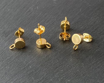 Hingucker Gold Ohrstecker 18 Karat plattiertes Messing, schlichte und elegant glänzende Oberfläche, 6mm Rund, Öse zum Aufbiegen 1.8mm 10 STK